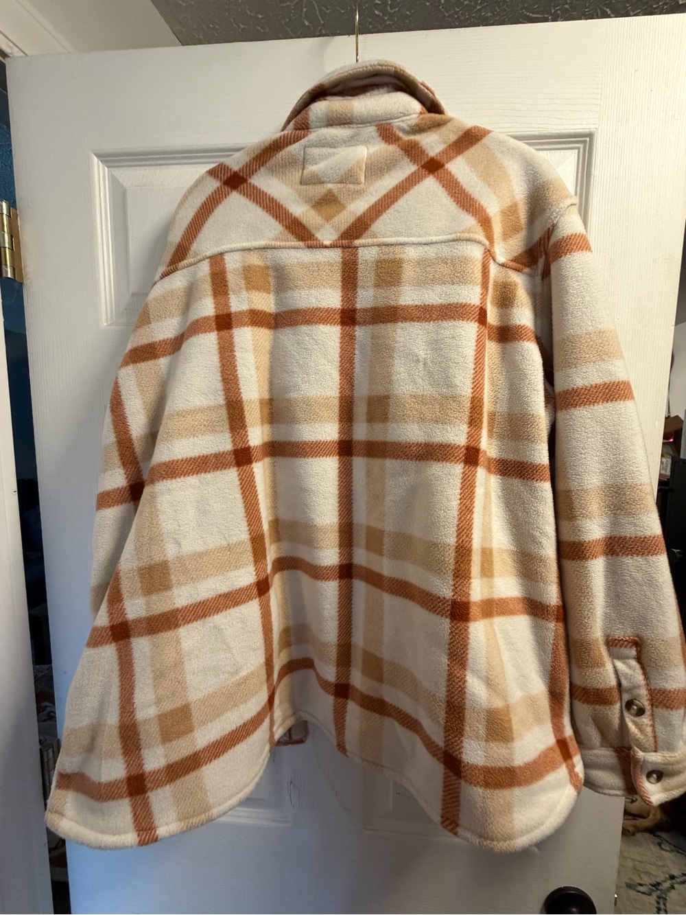 Women's Cream Plaid Sherpa Jacket with Tan & Brown Accents